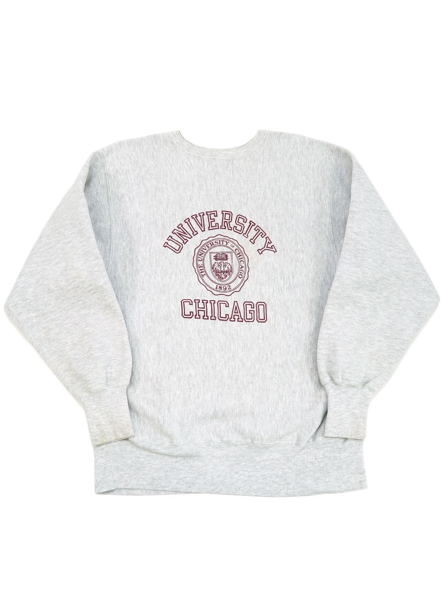 90's 刺繍タグ チャンピオンRW ''UNIVERSITY OF CHICAGO'' 3段プリント 表記(L) USA製
