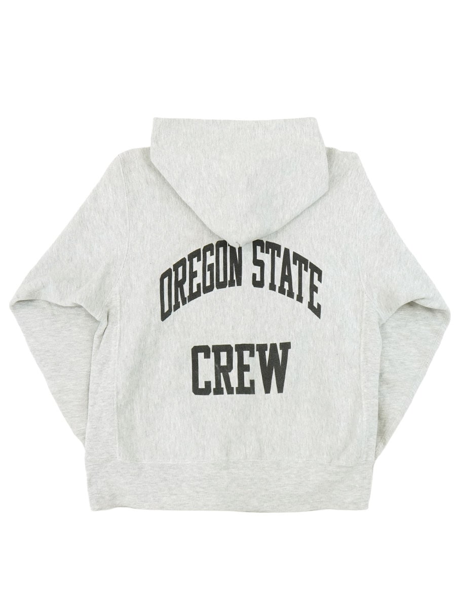 90's 刺繍タグ チャンピオンRWパーカ ''OREGON STATE CREW'' 両面染み込みプリント グレー 表記(L) USA製