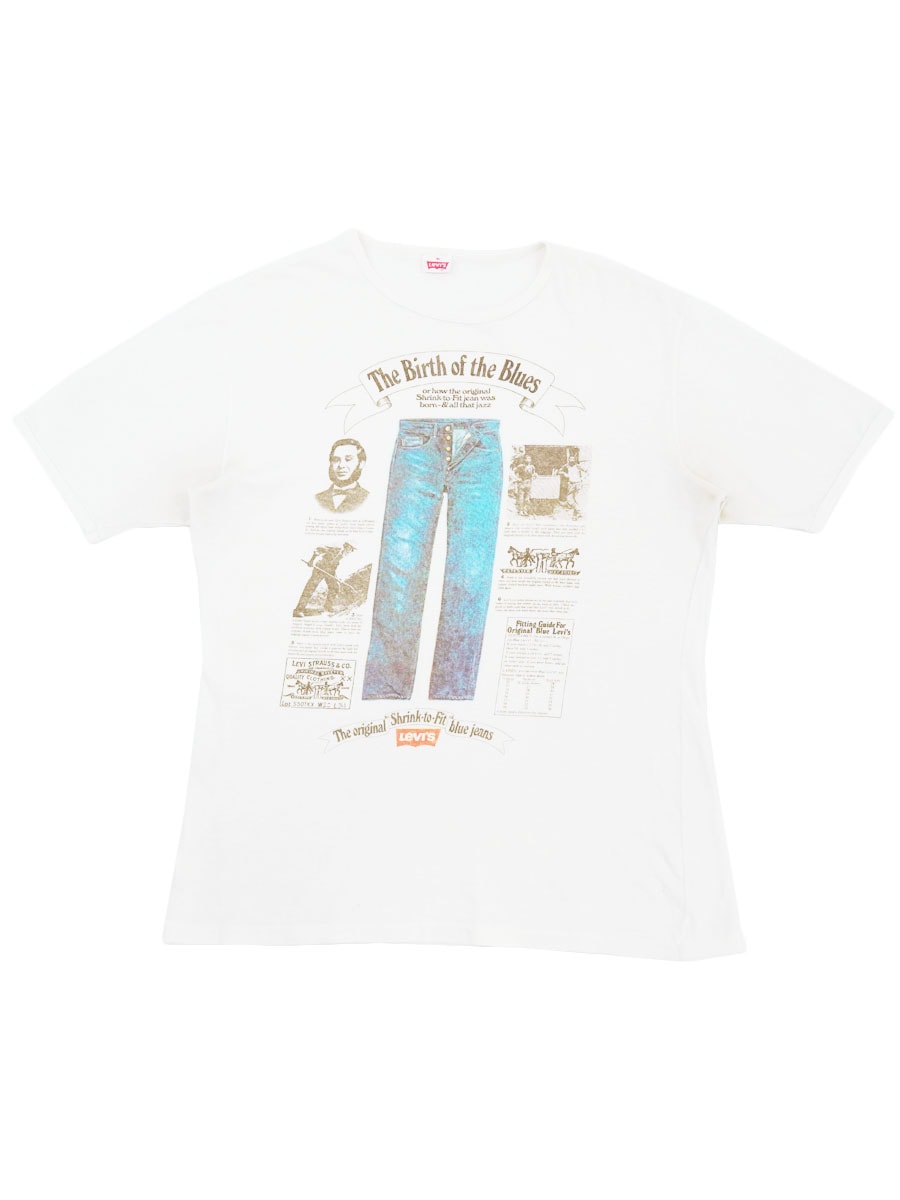 70's Levi's ''The Birth of the Blues'' 白タブ付き プリントTシャツ ホワイト 表記(XL)