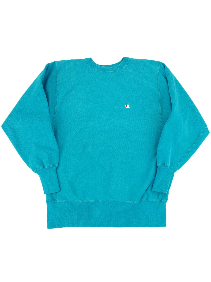 90's 刺繍タグ チャンピオンRW 無地 ターコイズブルー 表記(L) USA製