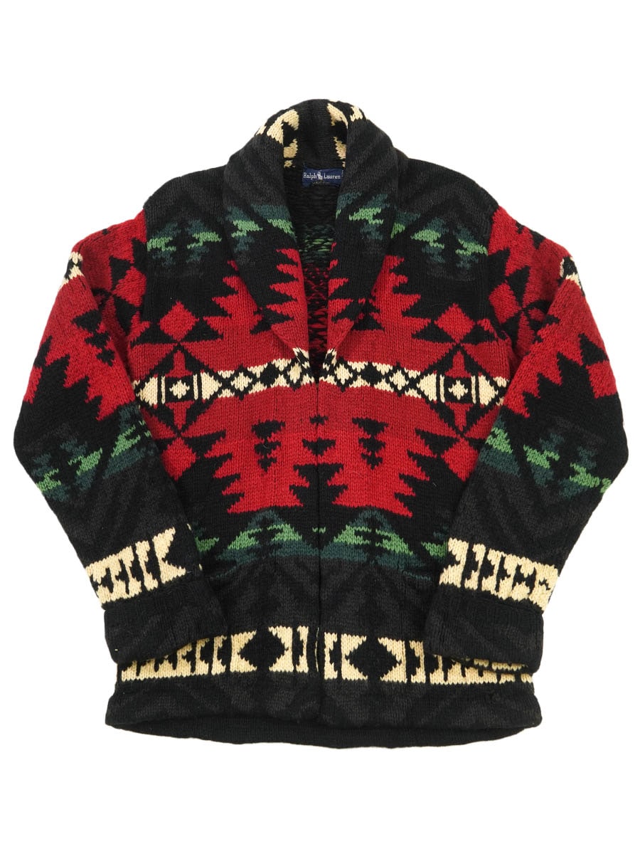 90's ラルフローレン ネイティブ柄 100%ウール ハンドニットガウン