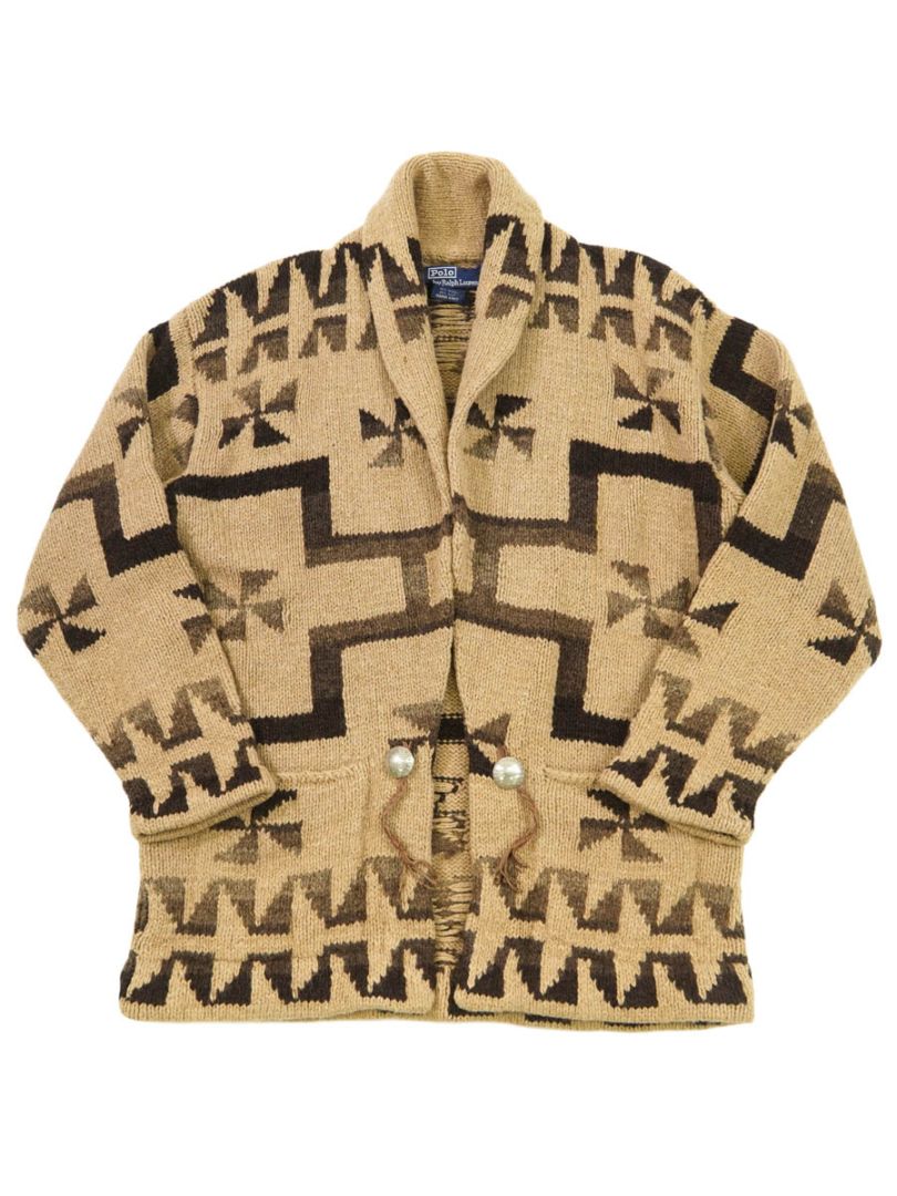 90's ラルフローレン 風車柄 コンチョボタン ハンドニットガウン