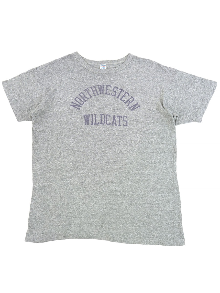 80's トリコタグ チャンピオン ''NORTHWESTERN WILDCATS'' 染み込み 霜降りTシャツ 表記(XL) 
