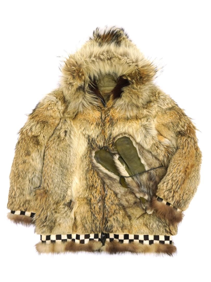 50's EDDIE BAUER 雪タグ ナチュラルファー ダウンパーカ 表記(L) ミトン付き