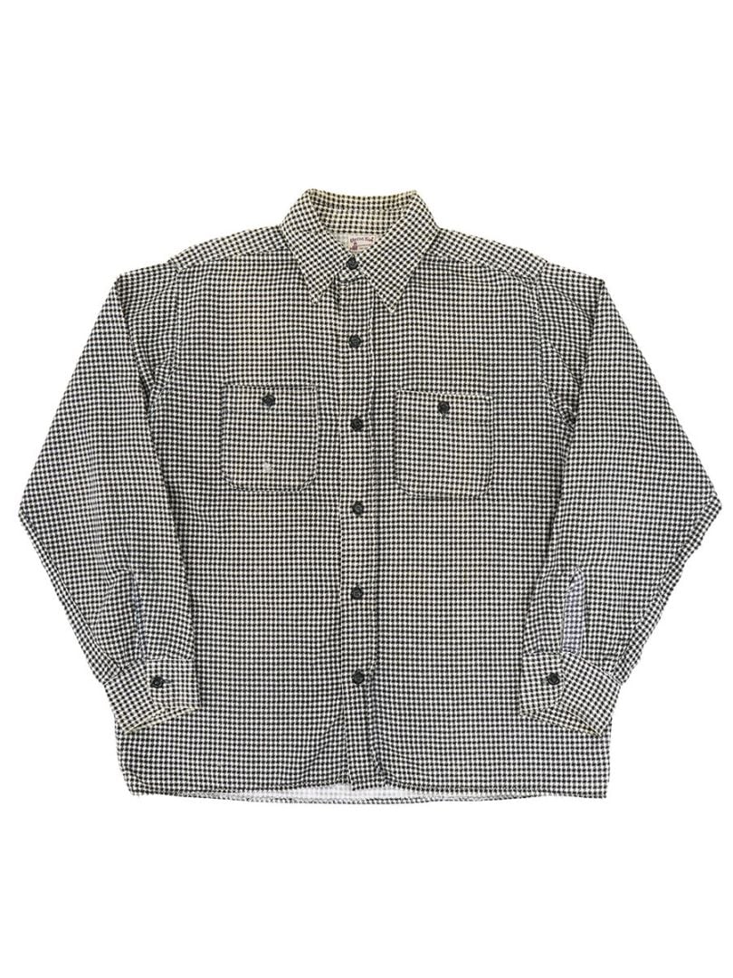 50's～ UNCLE SAM 白黒千鳥格子 プリントフランネルシャツ 実寸(16位) AS IS