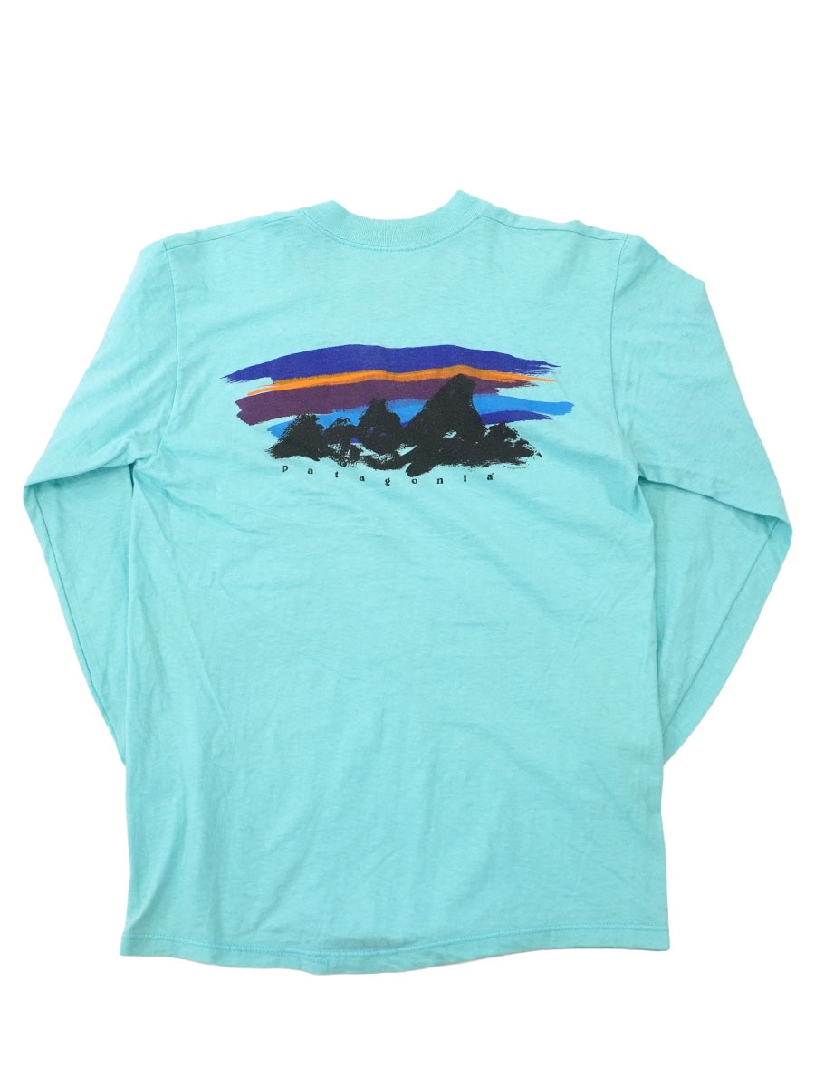 80's パタゴニア Brush Stroke ロングスリーブTシャツ ミントブルー 表記(M) USA製