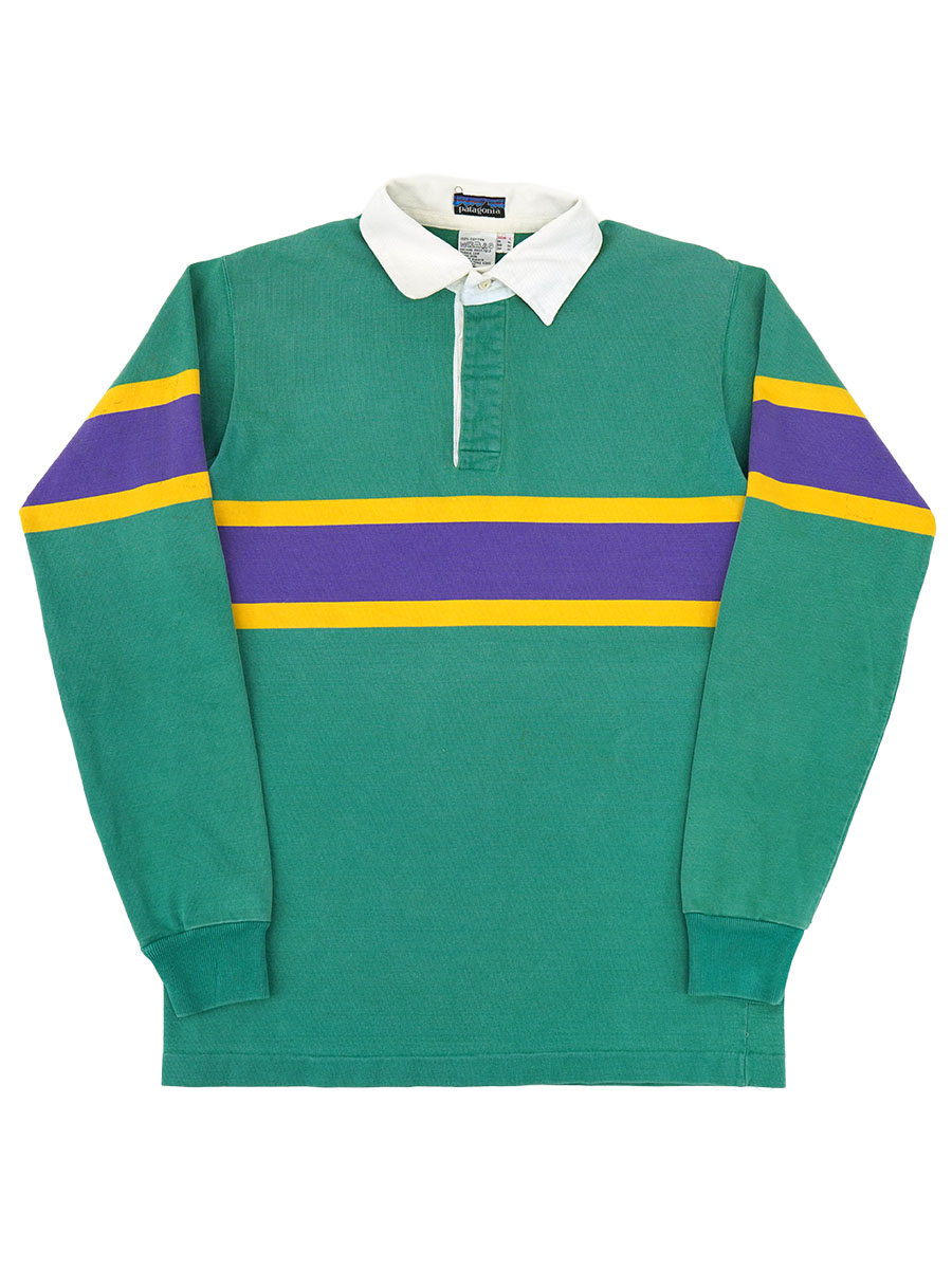 80's パタゴニア 好配色ランダムボーダー ラガーシャツ グリーン 表記