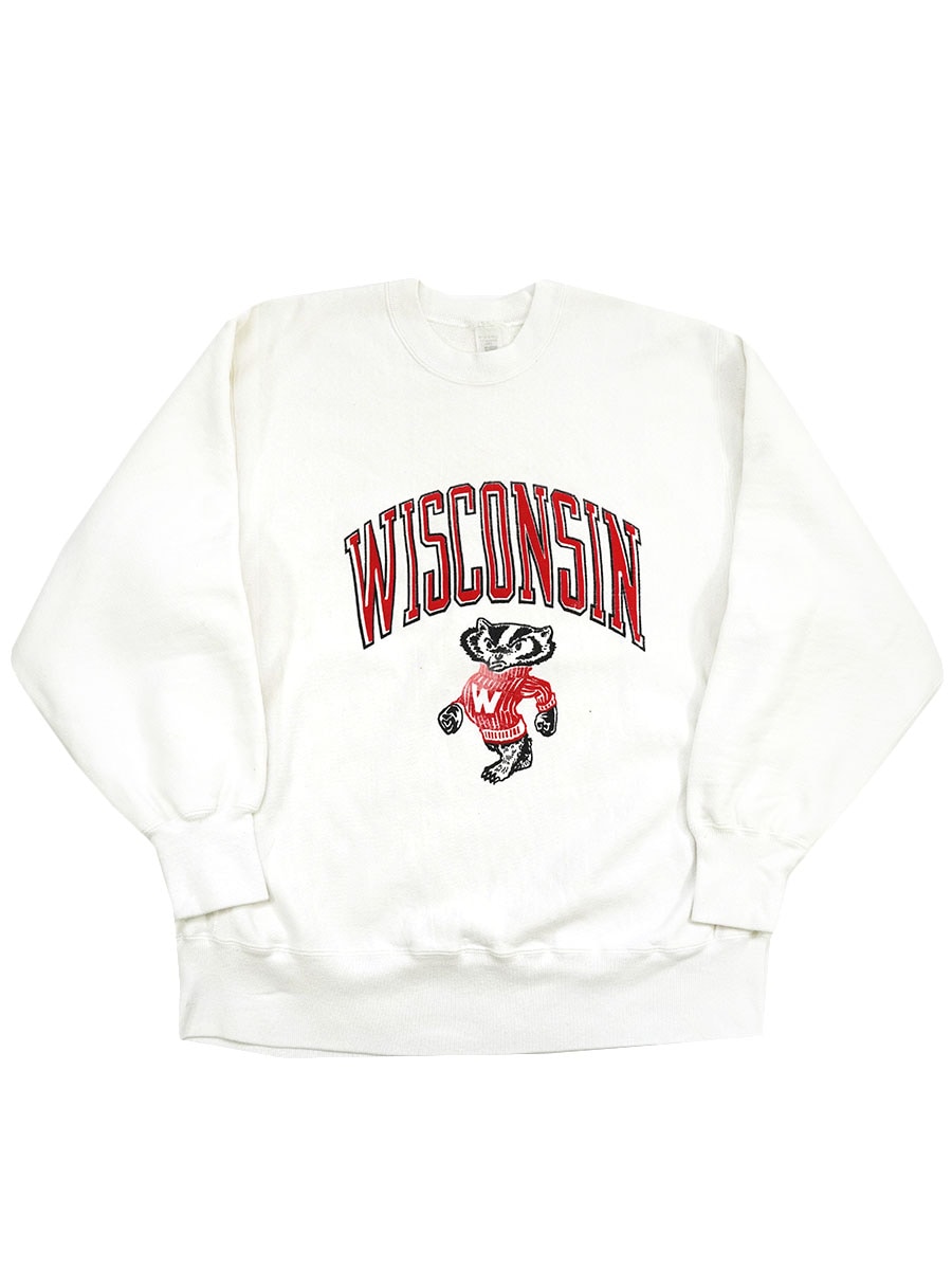 80's ''WISCONSIN'' バッキー君 RWタイプスウェット 白 表記(XL) USA製