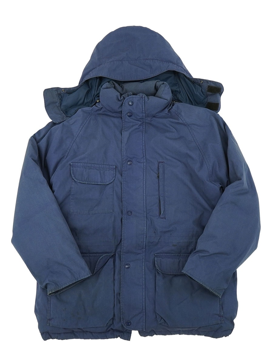   ネイビー　ダウンジャケット フード付き 80's 黒タグ エディバウアー フード付き ダウンジャケット ネイビー