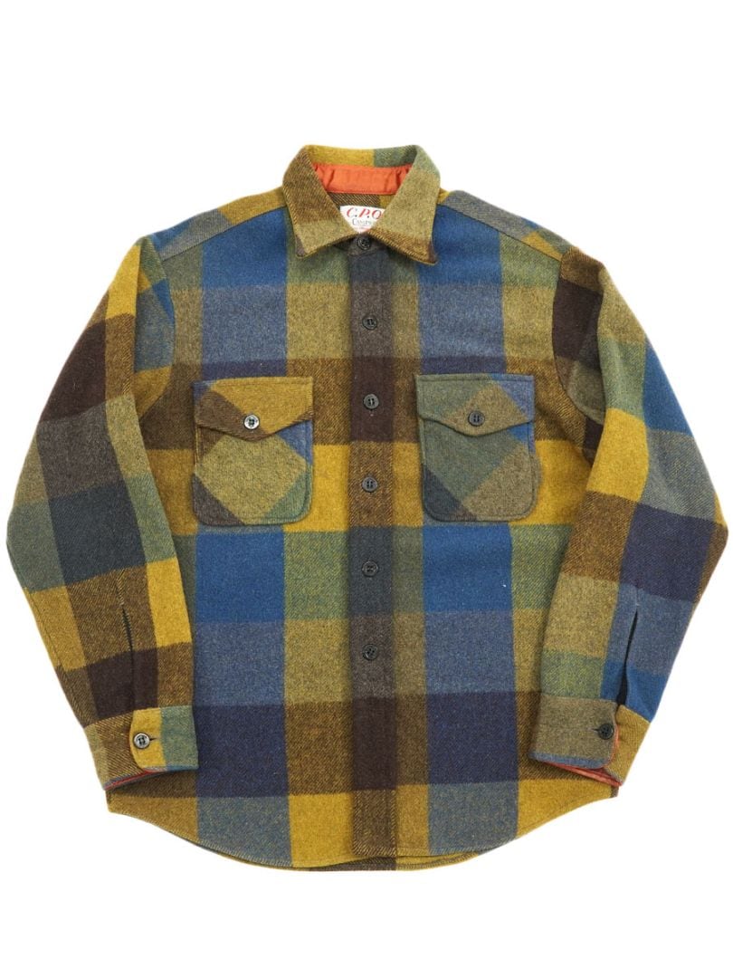 70's CAMPUS 好配色チェック柄 ウールCPOシャツ 表記(M)
