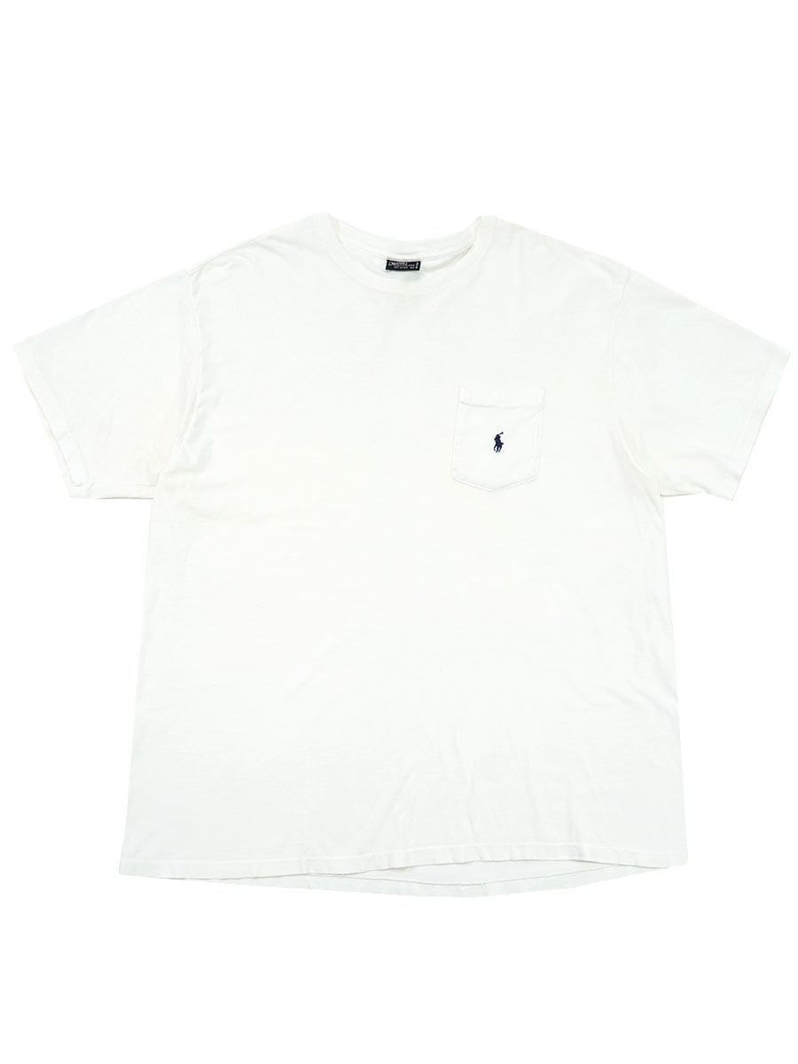 ラルフローレン ポニー刺繍 100％コットン ポケットTシャツ 白 表記(XL) USA製