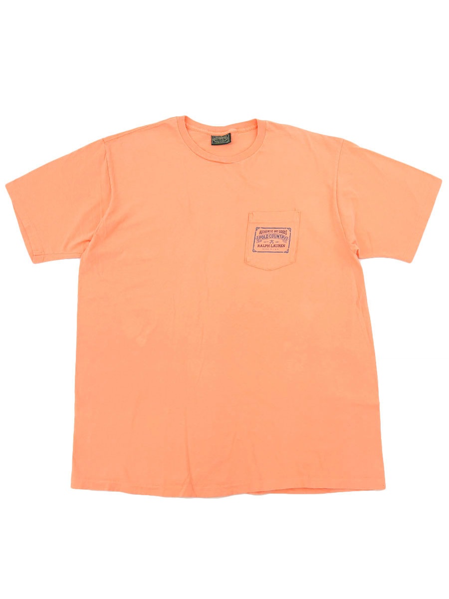 90's POLO COUNTRY 100%コットン ポケットTシャツ サーモンオレンジ 表記(L) USA製
