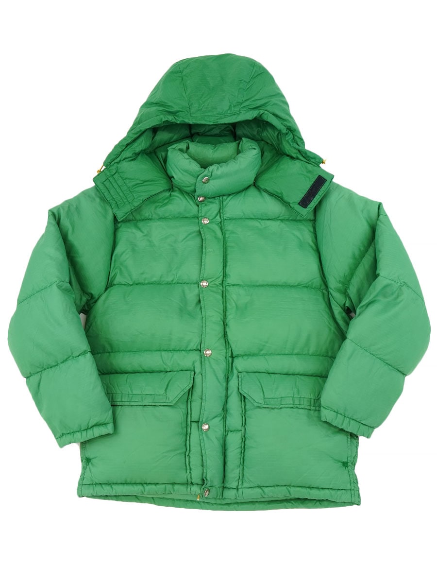 70's 茶タグ THE NORTH FACE リップストップ ダウンJKT 黄緑 表記(S