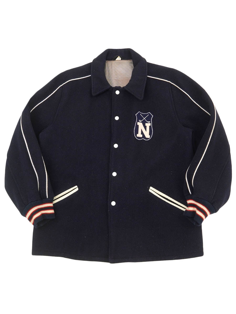 60's BUTWIN ''N'' ワッペン付き 襟付き ロングスタジャン ネイビー