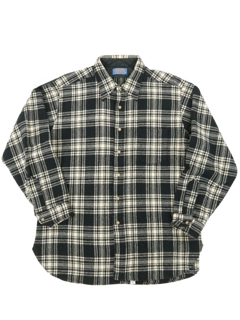 70's ペンドルトン 白黒 好配色チェック ウールシャツ 表記(XL) USA製