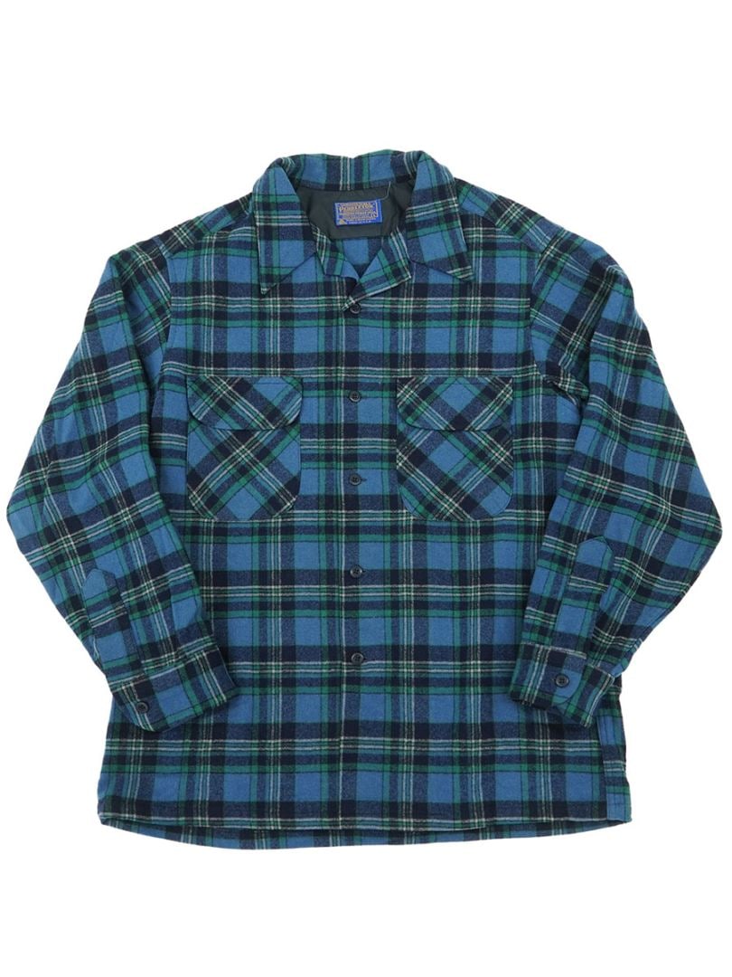 70's ペンドルトン 好配色チェック ボードシャツ 青緑 表記(L) USA製