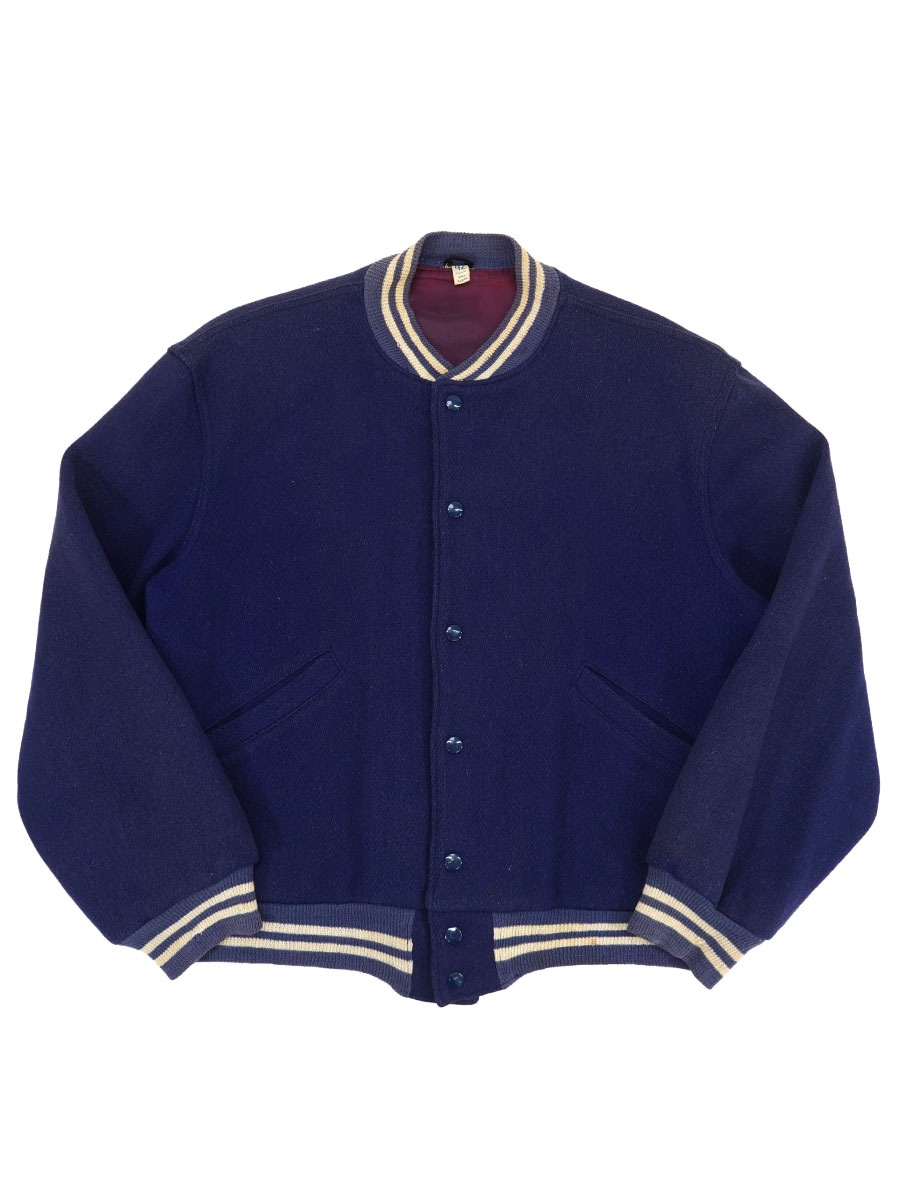 BUTWIN スタジャン 青 ウール・レザー 60's BUTWIN 無地 青白リブライン ウールスタジャン ブルー 表記(42