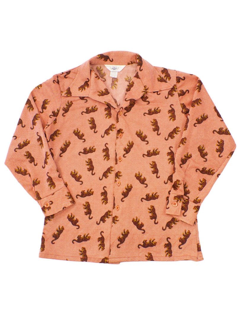 70's Jantzen 100 タイガー総柄 ロングスリーブシャツ 表記(L)