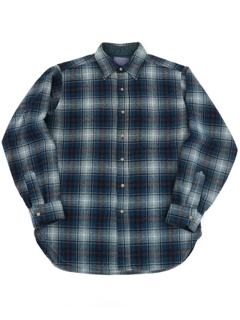 80's ペンドルトン 好配色チェック ラウンドウールシャツ 表記(M