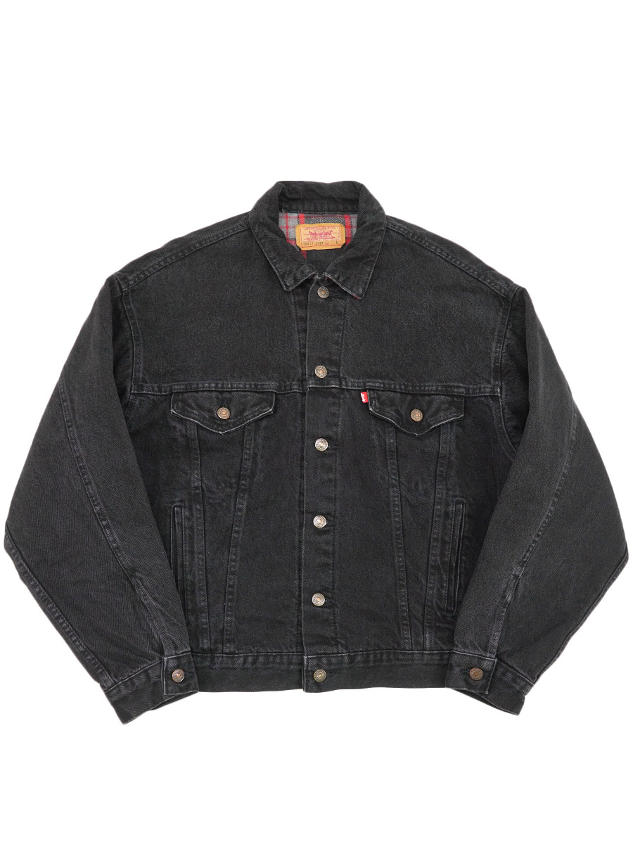 80's Levi's 70417 ブラックデニムジャケット 赤黒チェック フランネルライナー 表記(L) USA製