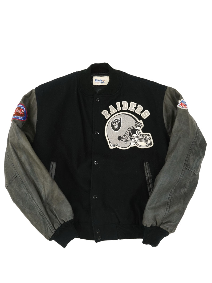 90's Chalk line ''RAIDERS'' バーシティジャケット 黒 表記(XL) USA製