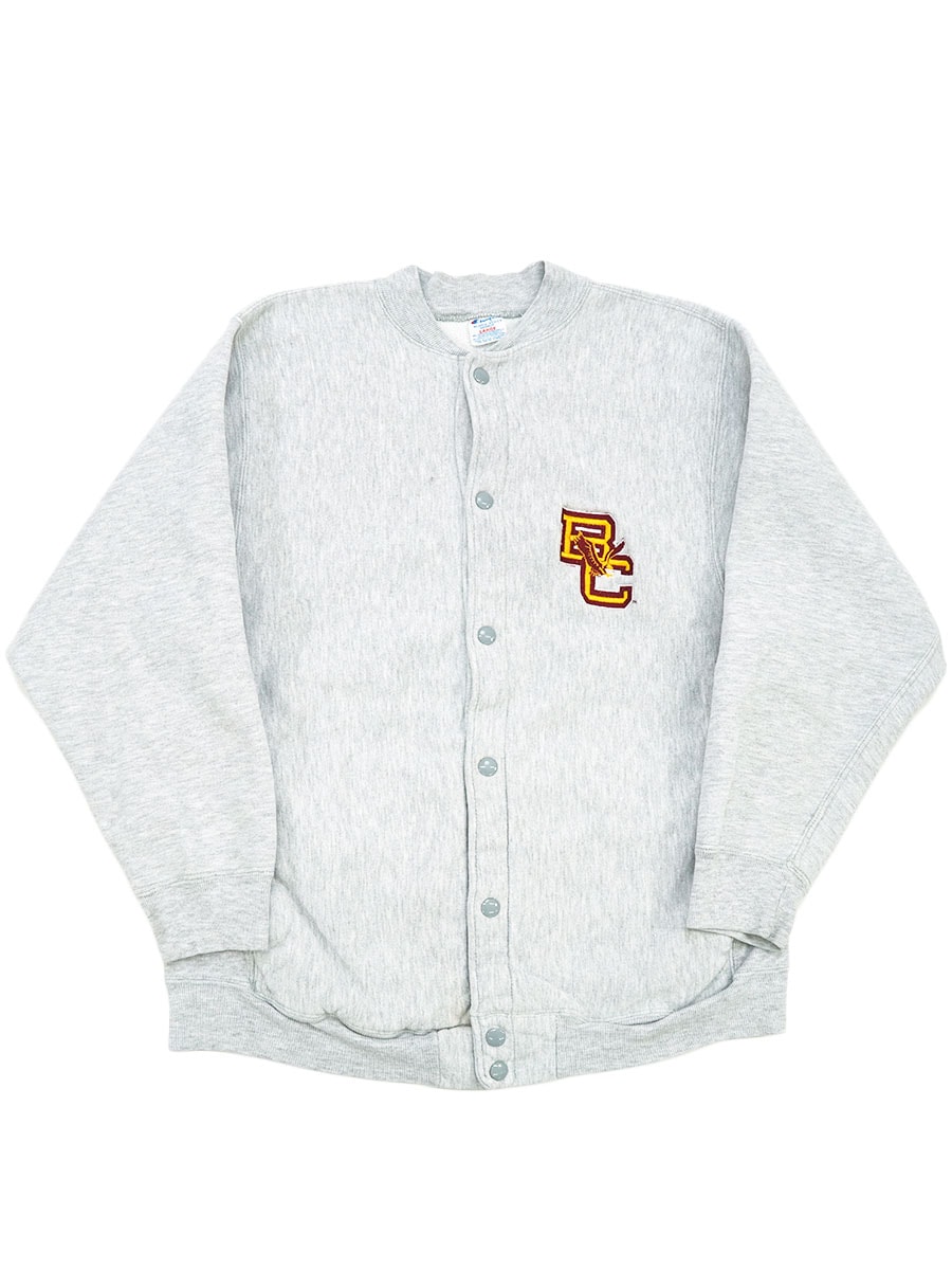 80's プリントタグ チャンピオンRW ''BOSTON COLLEGE'' フルスナップカーディガン 表記(L)