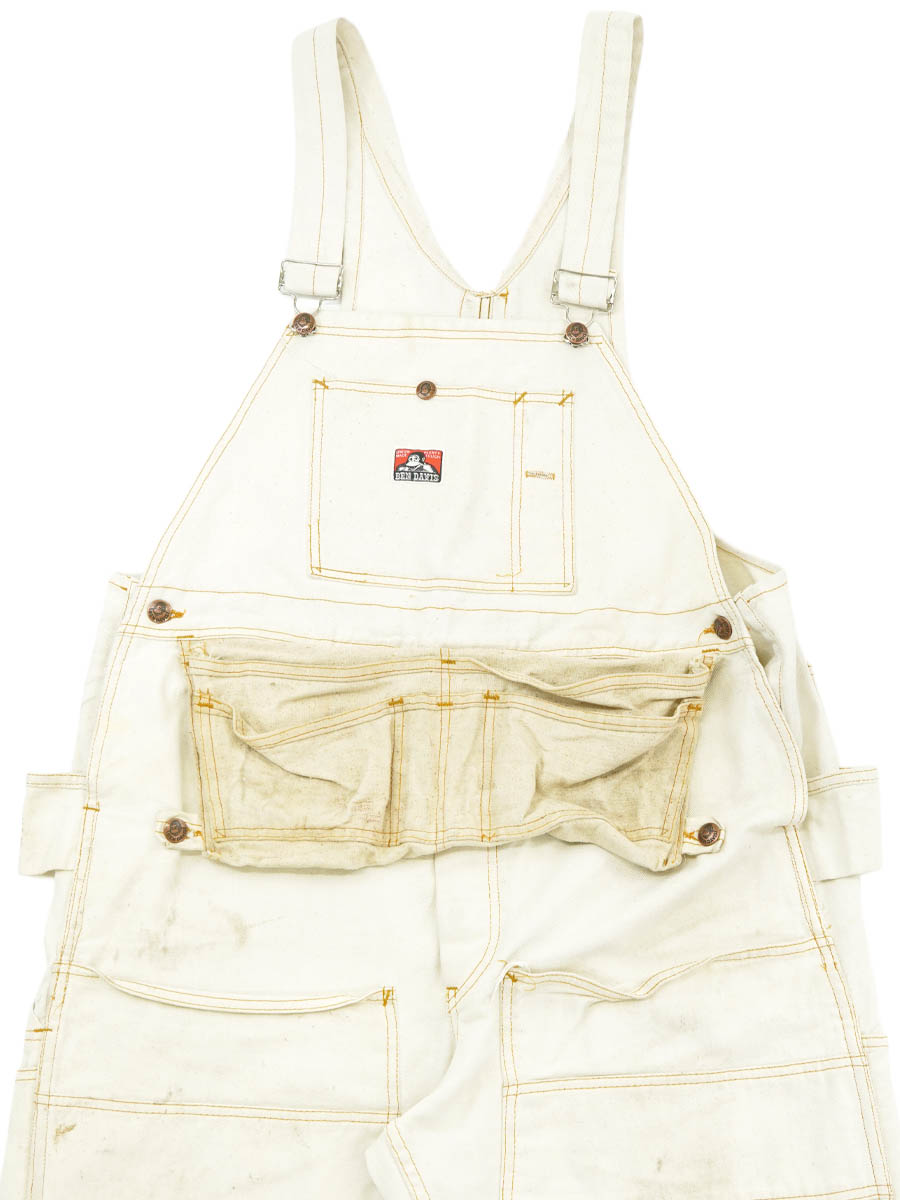 70's～ BEN DAVIS エプロン付き ダブルニー 生成りオーバーオール 実寸