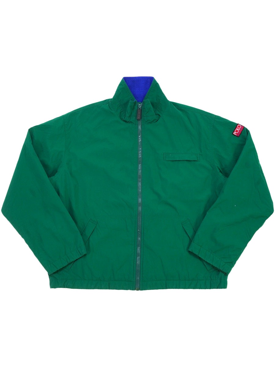 90s POLO SPORT フルジップ ナイロンジャケット L 黄緑 ラルフローレン ''POLO SPORT'' 裏フリース フルジップナイロン