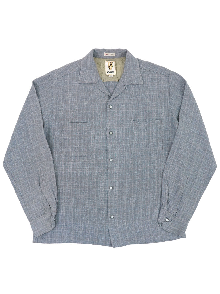 60's Da Vinci ループカラー チェック柄 L/S レーヨンシャツ 表記(M