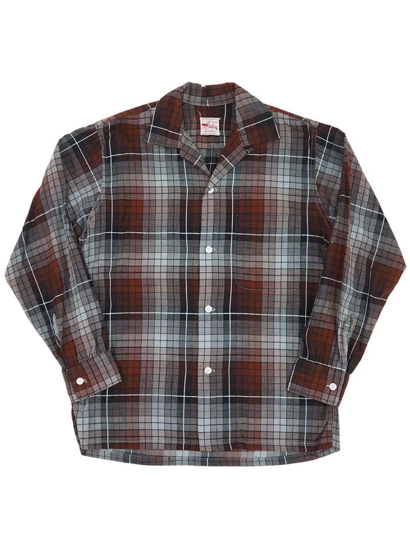 50's Arden ループカラー グラデーションチェック L/S コットンシャツ ブラウン 表記(S)