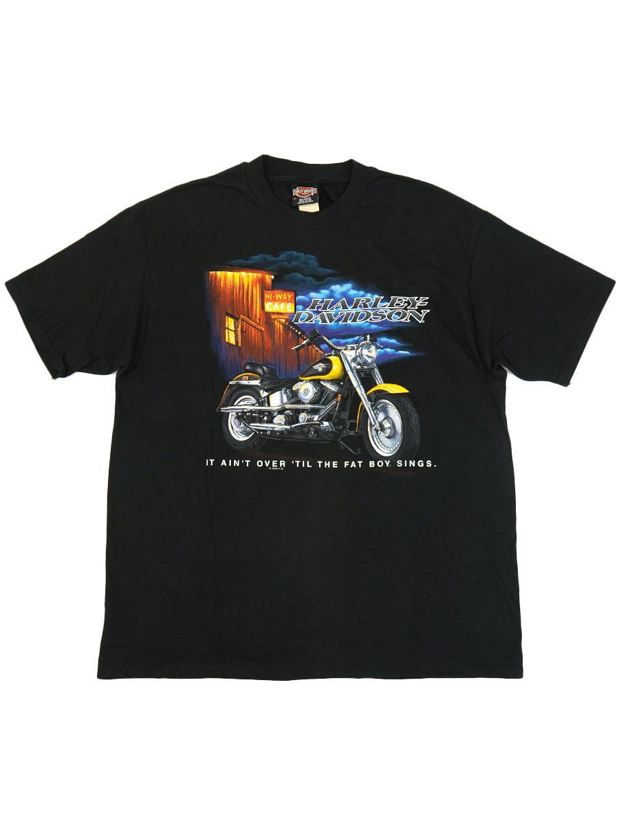 90's H-D ハーレーダヴィッドソン ''IT AIN'T OVER 'TILL THE  FAT BOY SINGS'' 両面プリントTシャツ 表記(XL) USA製 DEAD