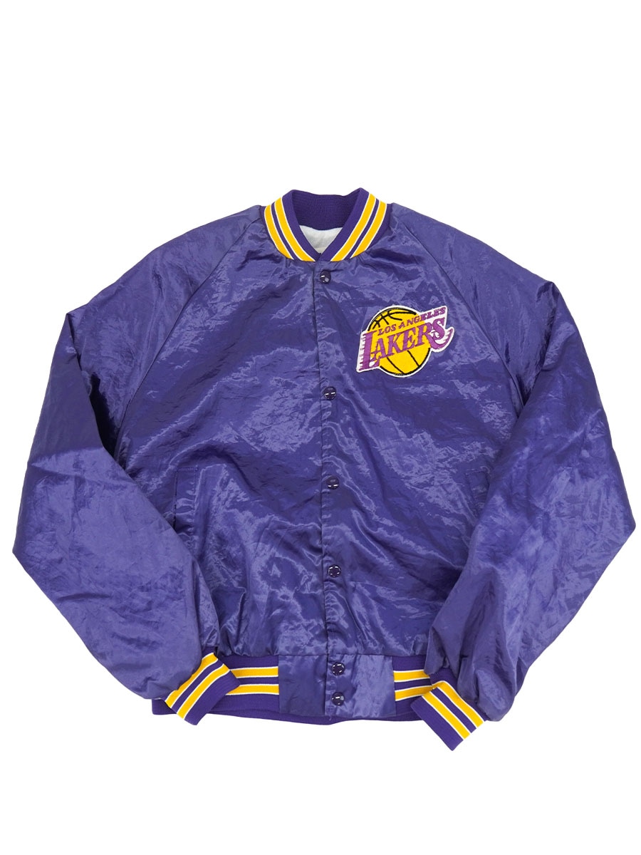 90s USA製 Chalk Line レイカーズ スタジャン パープル M 90's Chalk line ''LOS ANGELES LAKERS'' サテンスタジャン パープル