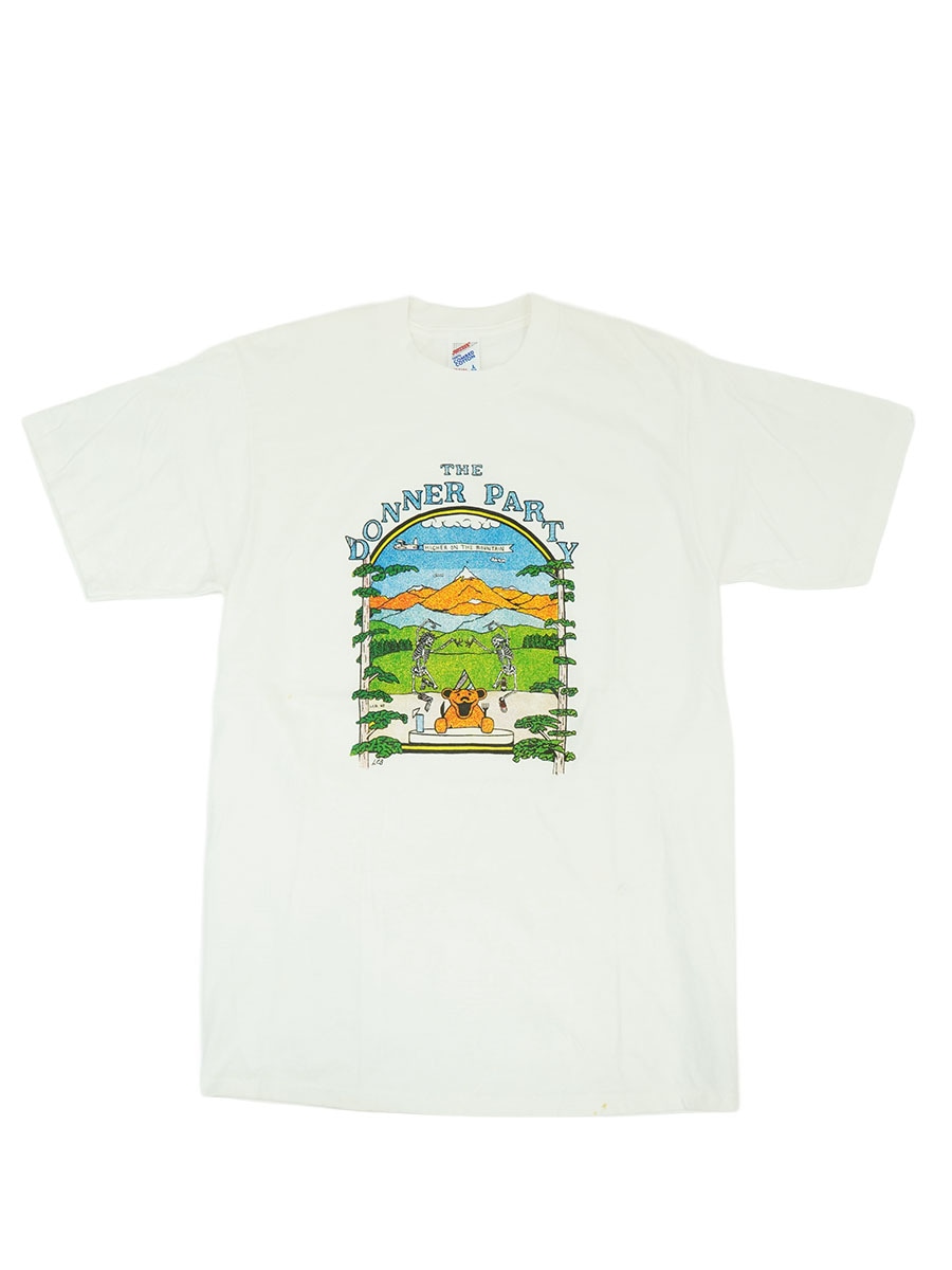 90's～ JERZEES GRATEFUL DEAD ''THE DONNER PARTY'' プリントTシャツ 白 表記(L) USA製 DEAD