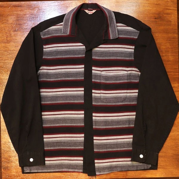 1960s BLACK COTTON SHIRT , Size L