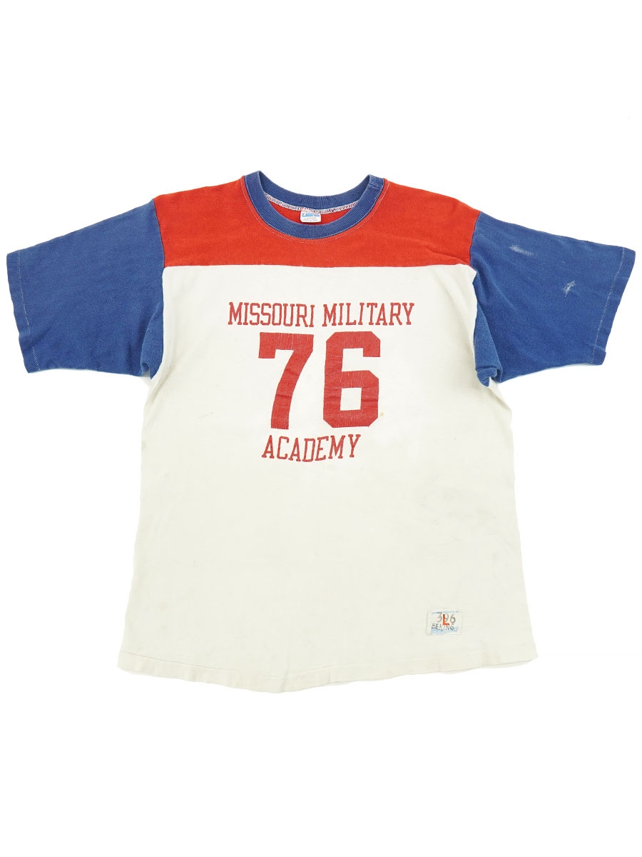 70's バータグ チャンピオン ''MISSOURI MILITARY ACADEMYU'' トリコロール 半袖フットボールT 表記(L)