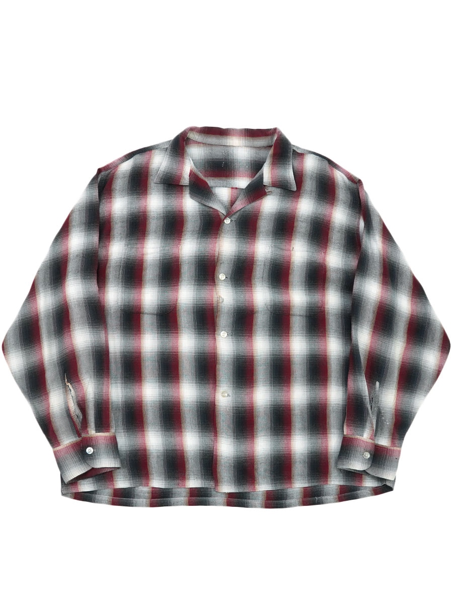made in california オンブレーボックスシャツ　60's 60's 赤黒ベース オンブレーチェック ループカラーシャツ 実寸(XL位