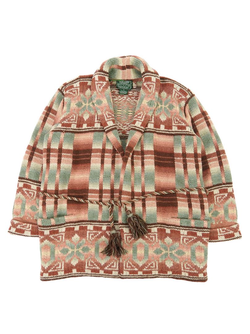 90's POLO COUNTRY ネイティブ柄 ショールカラー ハンドニット ガウンカーディガン 表記(S)