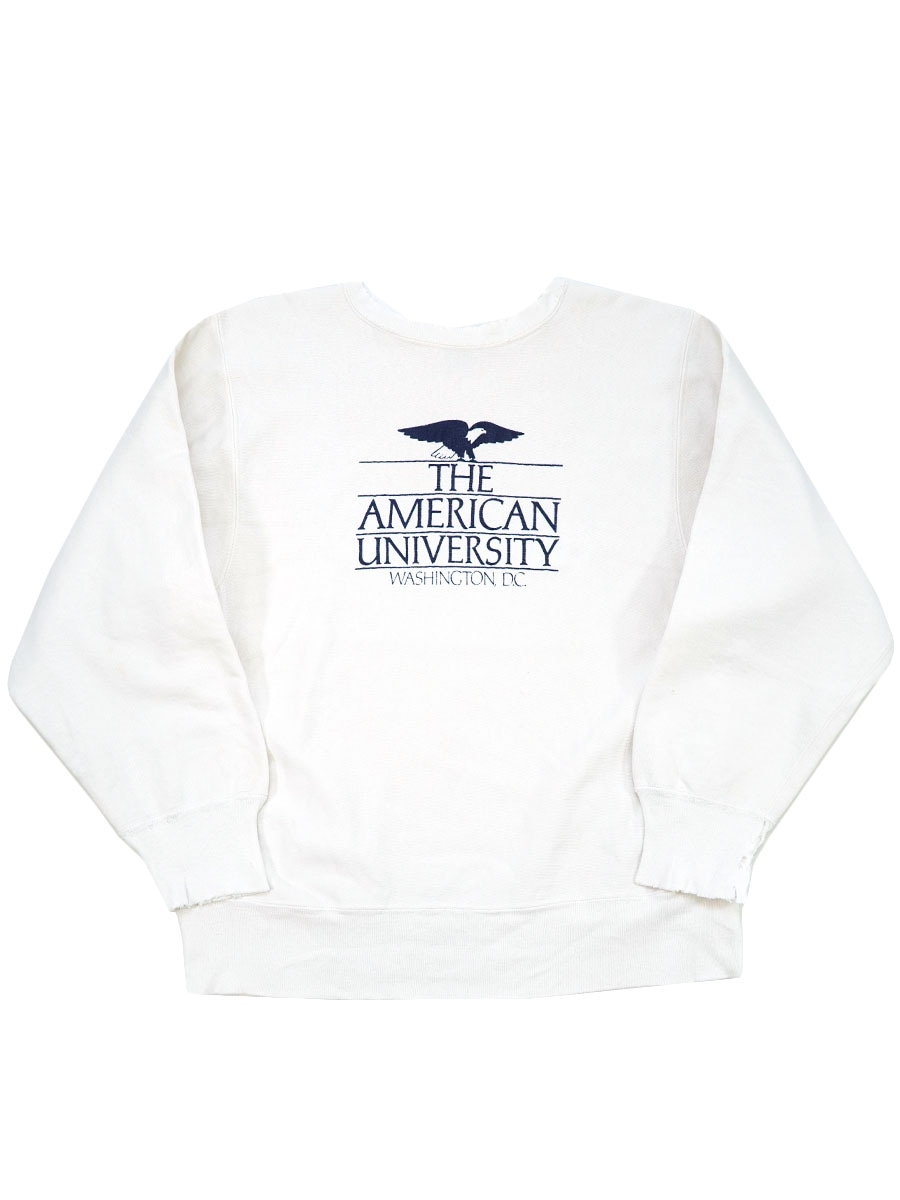 80's プリントタグ チャンピオンRW ''THE AMERICAN UNIVERSITY'' 表記(L) 白