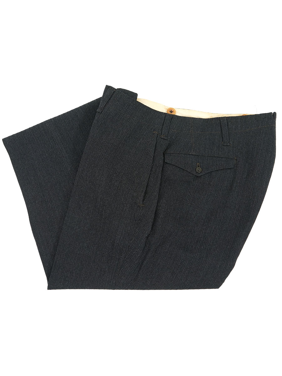 1920's～ ストライプ柄 サスペンダーボタン ウールスラックス チャコール 実寸(32x29位)
