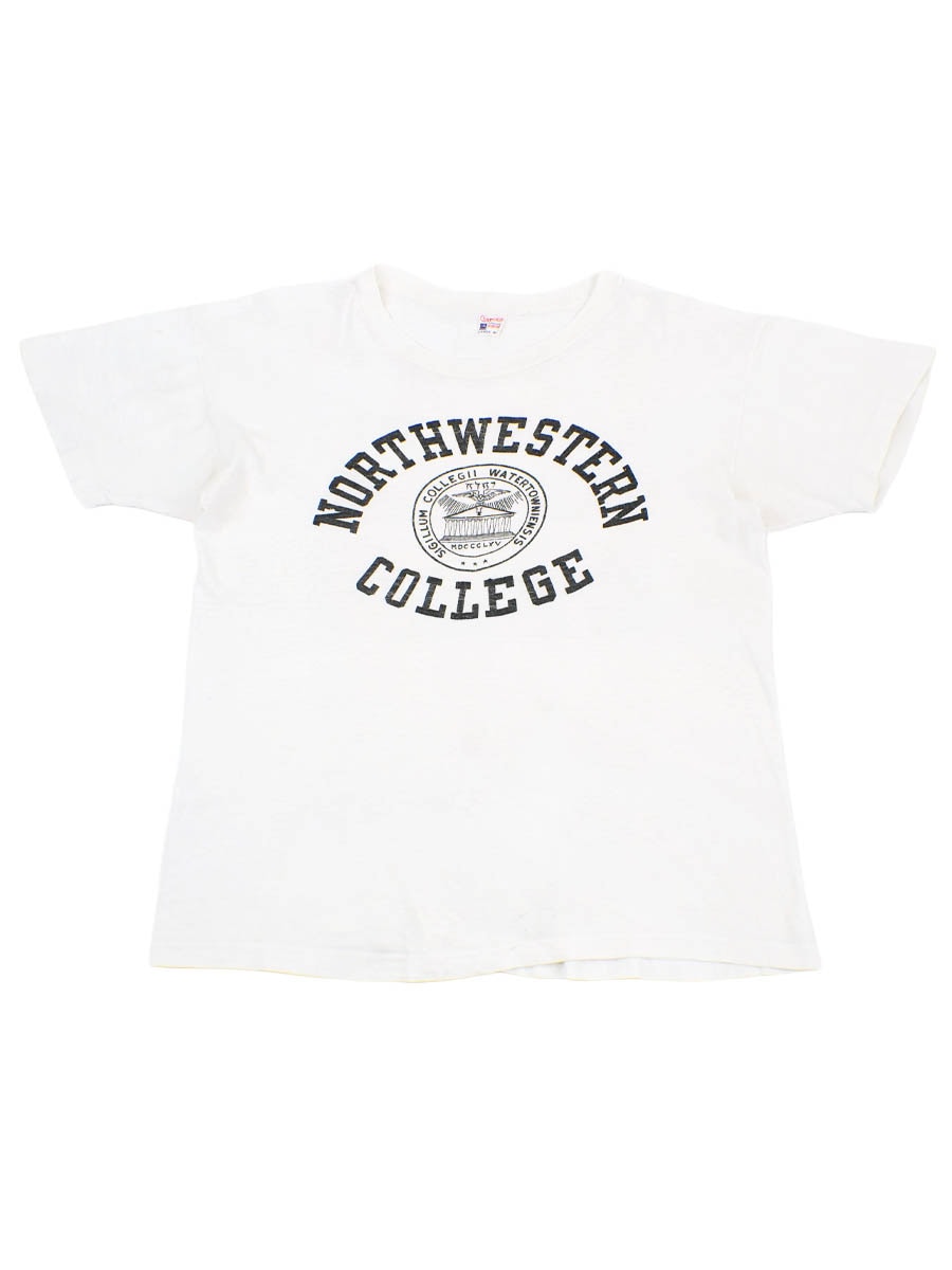 50's ランタグ チャンピオン ''NORTHWESTERN COLLEGE'' 3段黒プリント Tシャツ 表記(L)