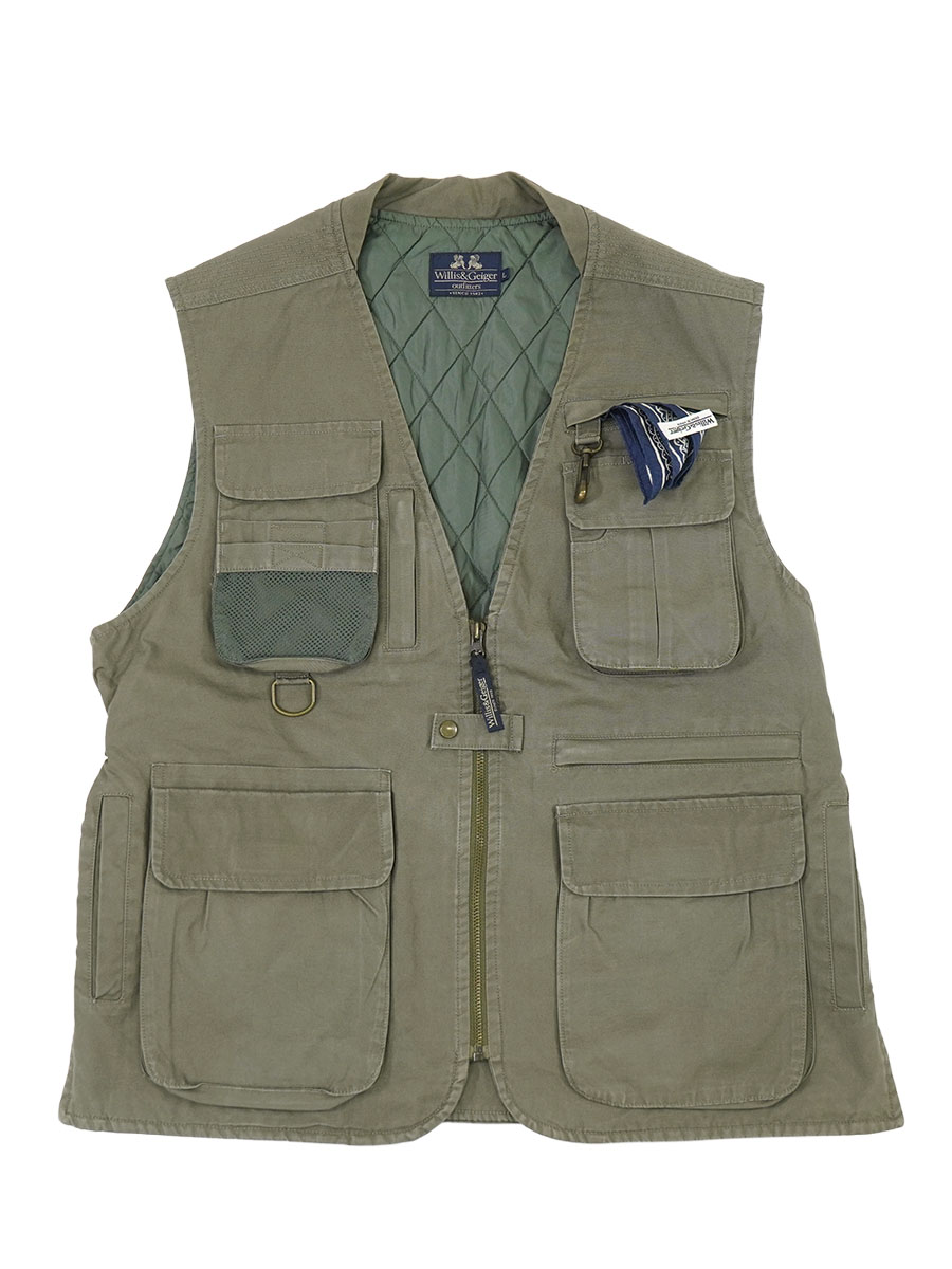 WILLIS&GEIGER 中綿 フィッシングベスト グレーオリーブ 表記(L) バンダナ付き 