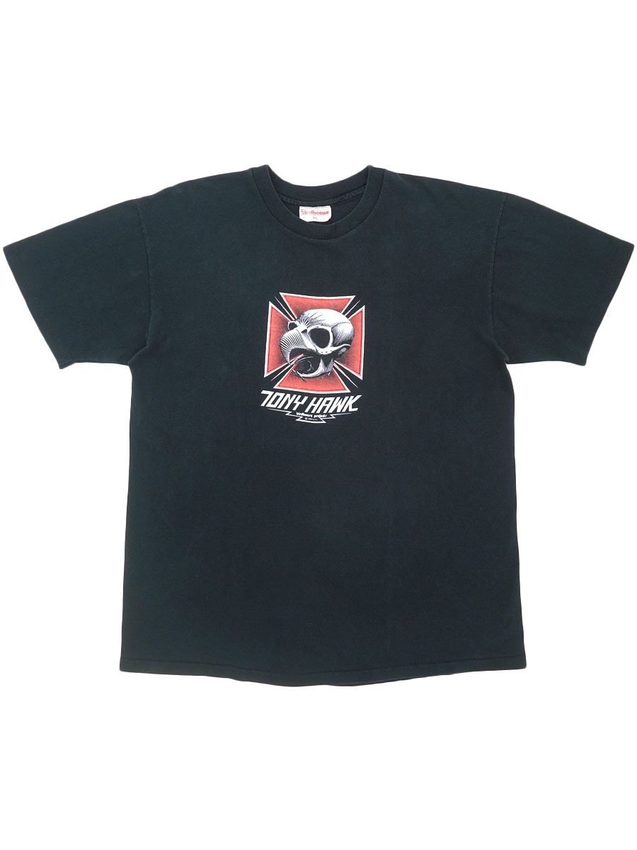 80's～ birdhouse ''TONY HAWK'' プリントTシャツ ブラック 表記(XL