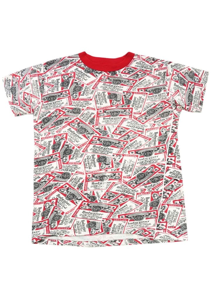 70's～ 5050 ''BUDWEISER'' オールオーバープリント Tシャツ 表記(M)