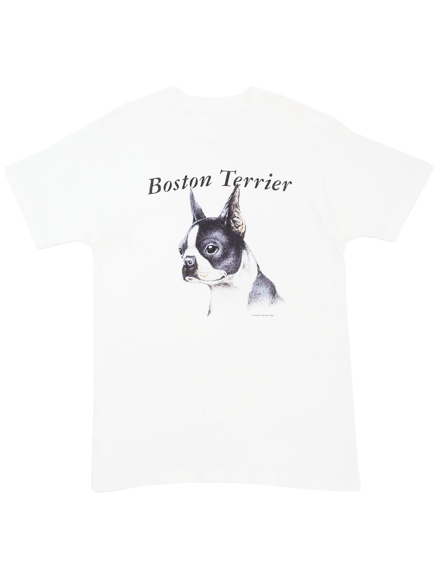 80's～ ''Boston Terrier'' ドッグプリント Tシャツ ホワイト 実寸(M位