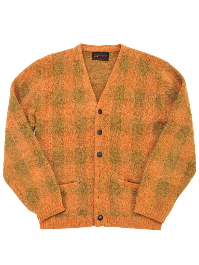 60's～ Munsingwear 好配色チェック アクリル×モヘアカーディガン 表記