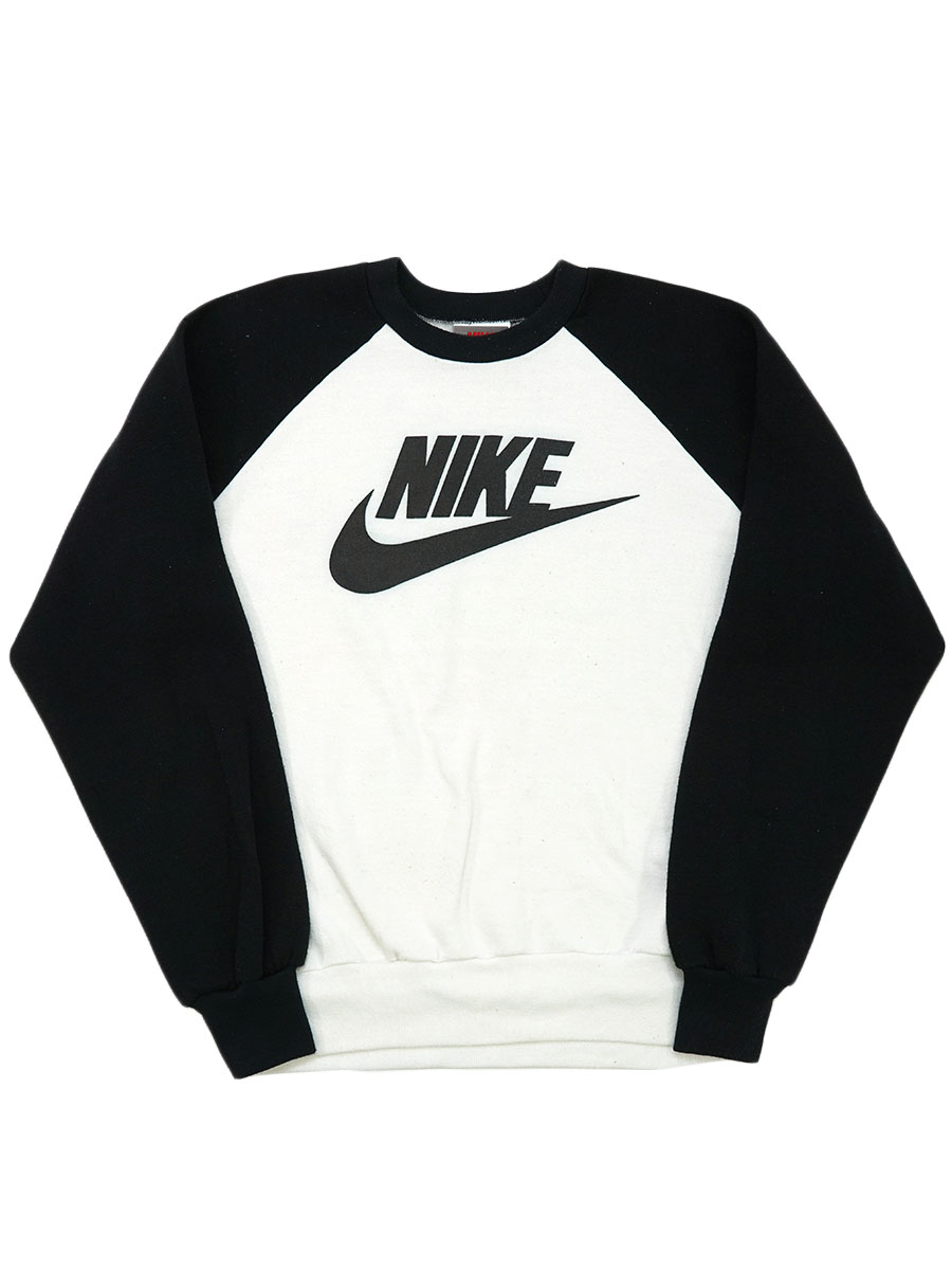 90's NIKE スウォッシュロゴ 2トーンスウェット 黒×白 表記(L