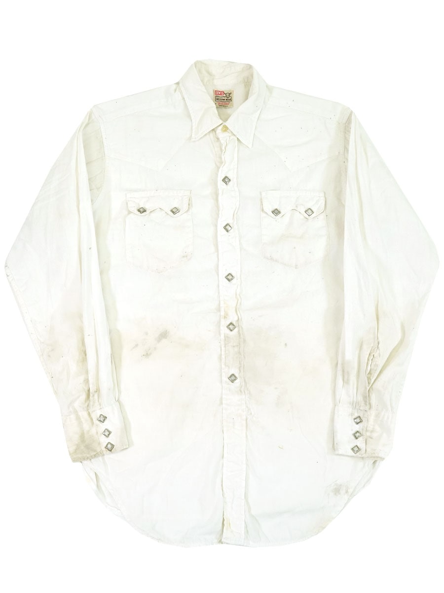 50's Levi's ショートホーン コットン ウエスタンシャツ 白 実寸(15位