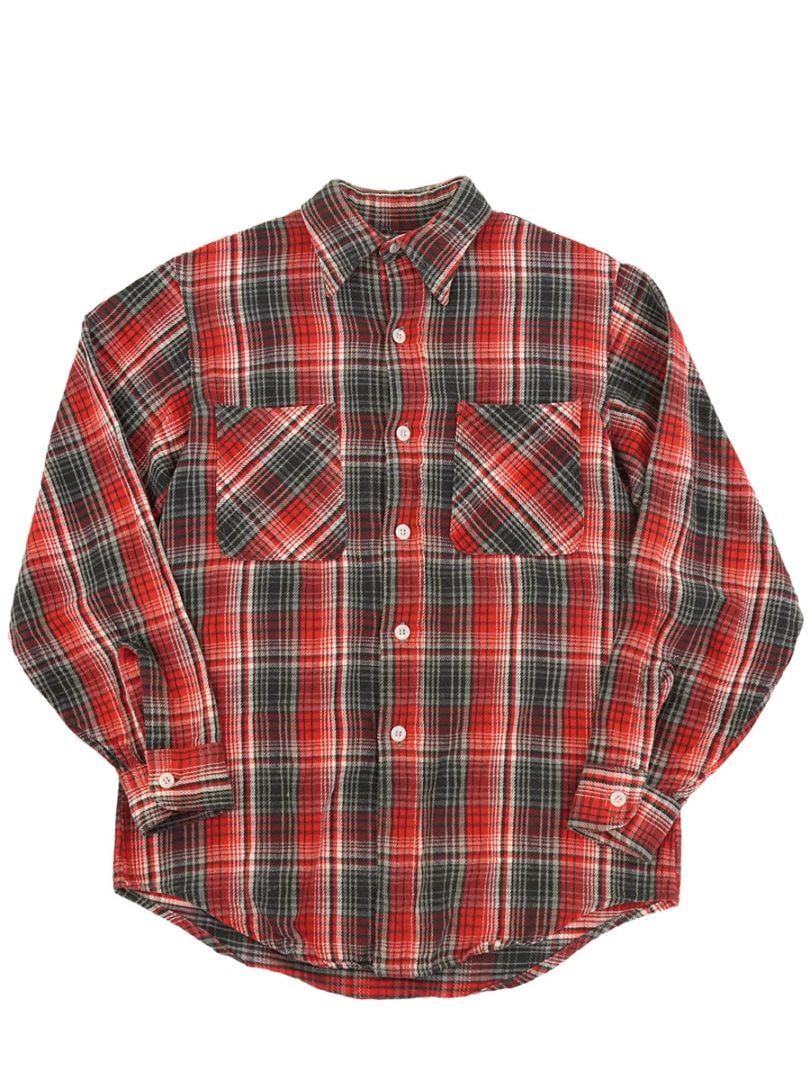 70's 単色タグ BIG MAC 黒赤 好配色チェック フランネルシャツ 表記(S