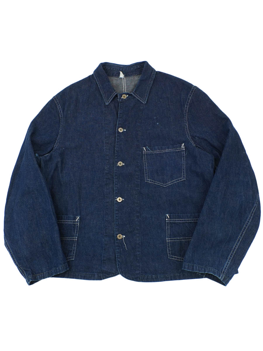 40's ダブル襟 月桂樹ボタン 3つポケ デニムカバーオール 濃紺 実寸(40