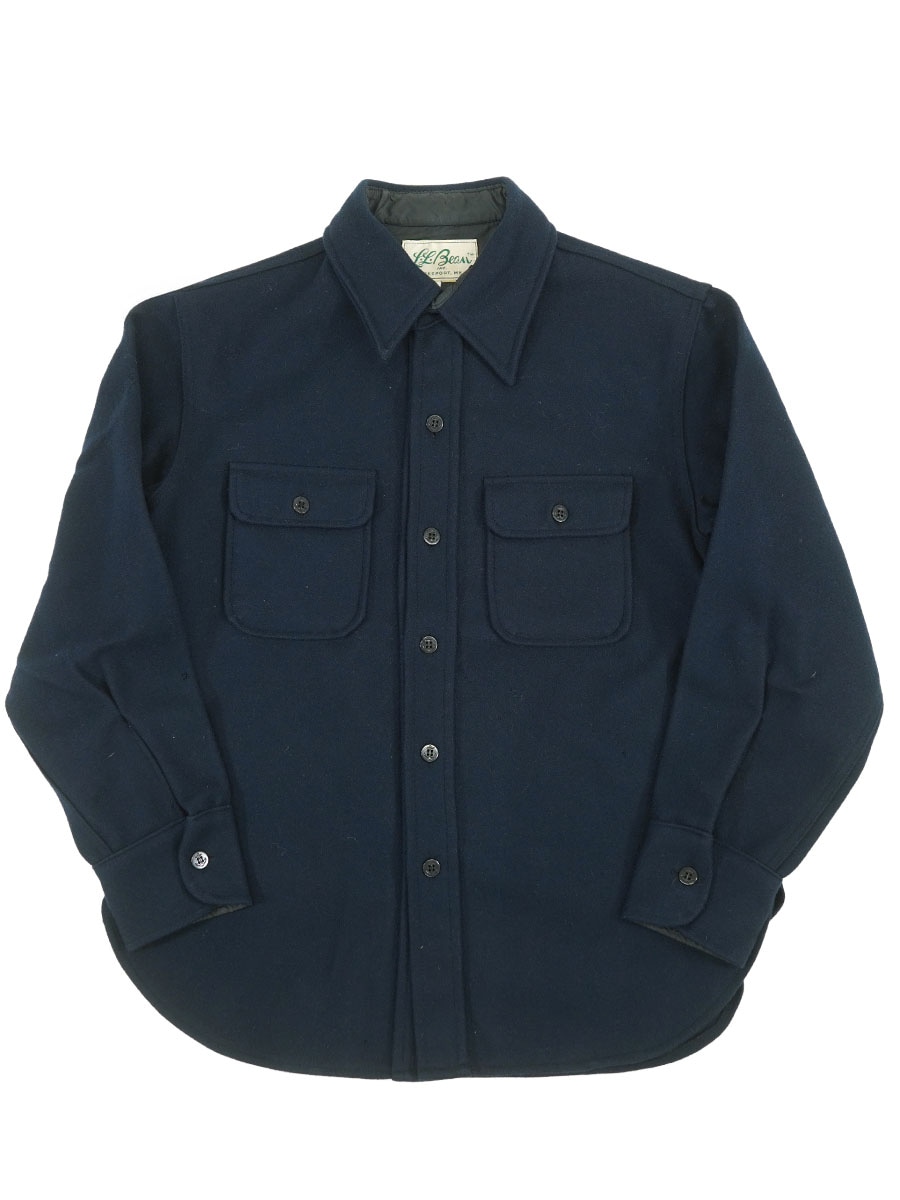 70's 筆記体タグ L.L.Bean ウールCPOシャツ ネイビー 実寸(L位